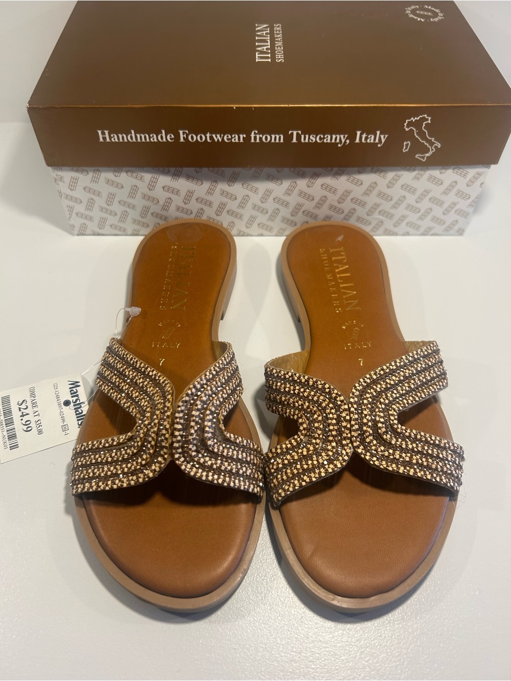 Italian Shoemakers Women's Brown Embellished Beaded Slide Sandals Size 7 NWT